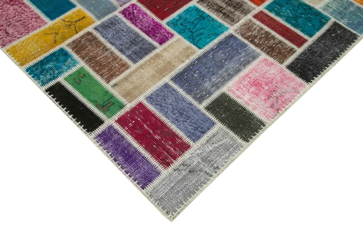 Patchwork Multi Pamuk Üzerine Yün El Dokuma Kilim-173x238 - Görsel 4