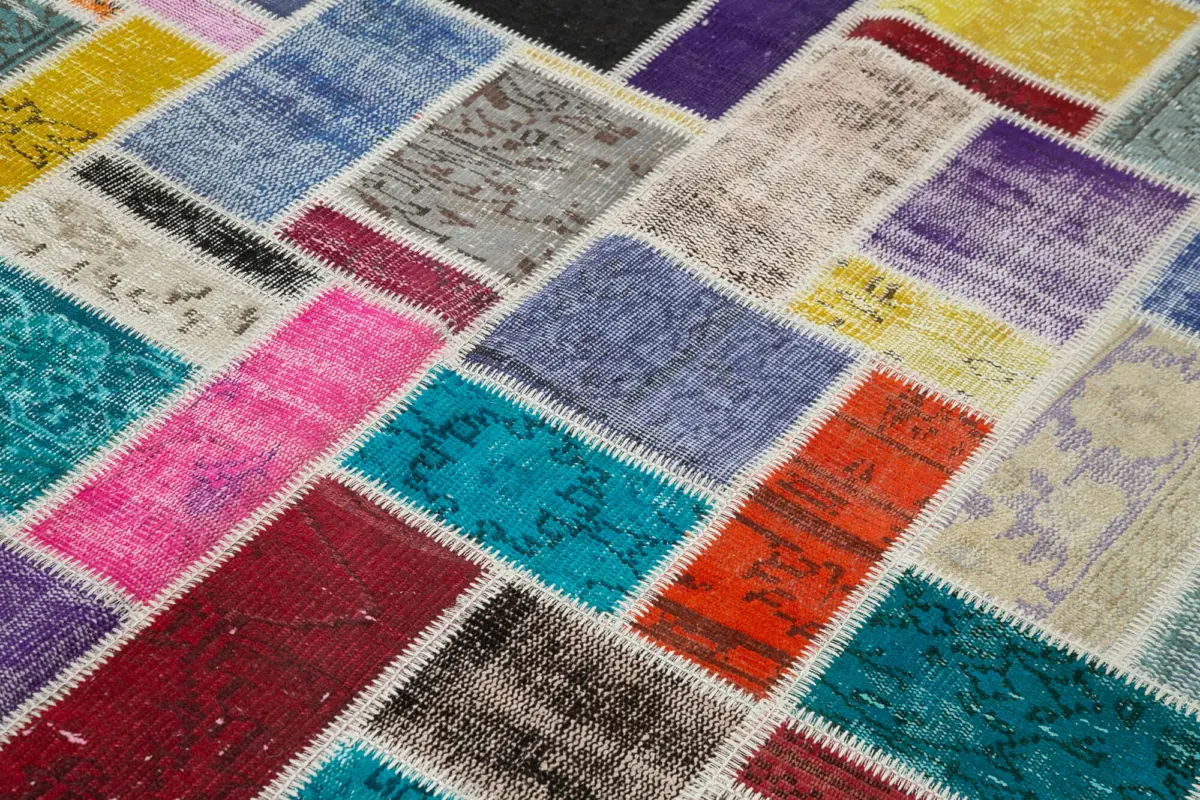 Patchwork Multi Pamuk Üzerine Yün El Dokuma Kilim-173x238 - Görsel 5