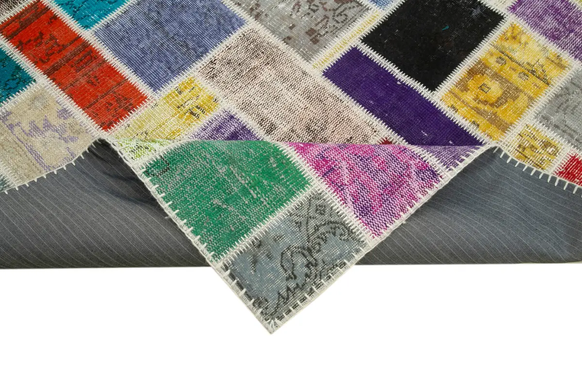 Patchwork Multi Pamuk Üzerine Yün El Dokuma Kilim-173x238 - Görsel 6