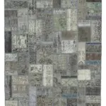 Patchwork Gri Pamuk Üzerine Yün El Dokuma Kilim-175x239