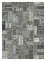 Patchwork Gri Pamuk Üzerine Yün El Dokuma Kilim-175x239
