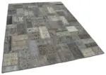 Patchwork Gri Pamuk Üzerine Yün El Dokuma Kilim-175x239 - Görsel 2