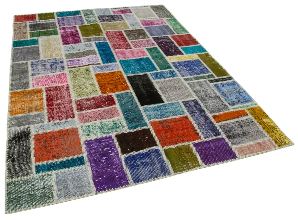 Patchwork Multi Pamuk Üzerine Yün El Dokuma Kilim-173x240 - Görsel 2