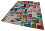 Patchwork Multi Pamuk Üzerine Yün El Dokuma Kilim-173x240 - Görsel 3