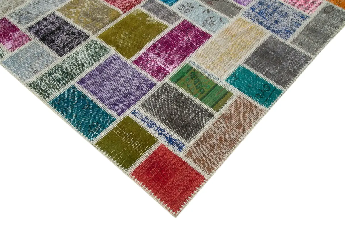 Patchwork Multi Pamuk Üzerine Yün El Dokuma Kilim-173x240 - Görsel 4
