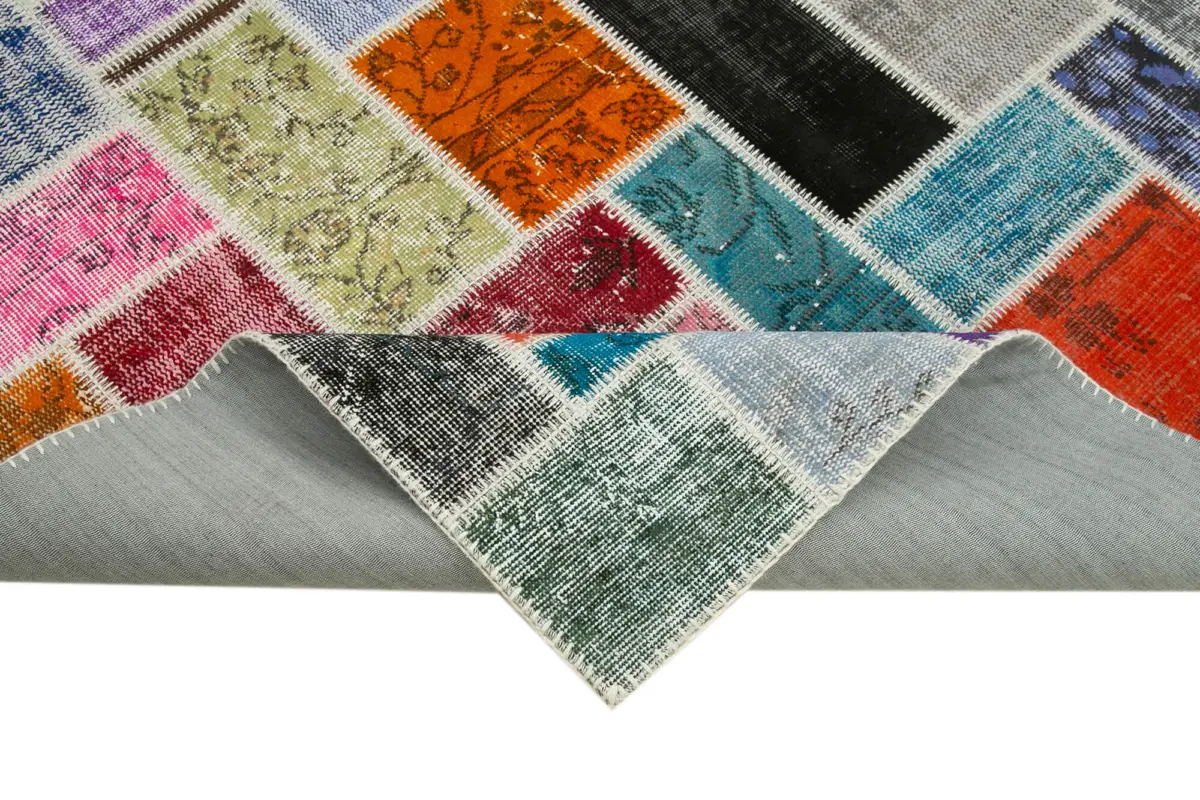 Patchwork Multi Pamuk Üzerine Yün El Dokuma Kilim-173x240 - Görsel 6