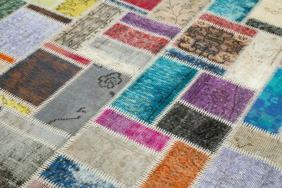 Patchwork Multi Pamuk Üzerine Yün El Dokuma Kilim-172x238 - Görsel 5