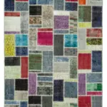 Patchwork Multi Pamuk Üzerine Yün El Dokuma Kilim-173x245