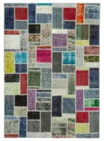 Patchwork Multi Pamuk Üzerine Yün El Dokuma Kilim-173x245