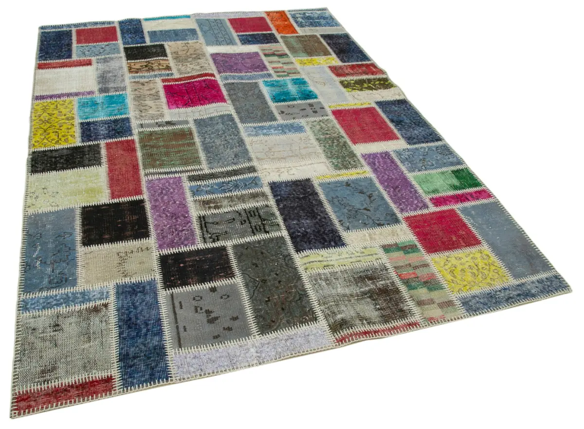 Patchwork Multi Pamuk Üzerine Yün El Dokuma Kilim-173x245 - Görsel 2