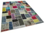 Patchwork Multi Pamuk Üzerine Yün El Dokuma Kilim-173x245 - Görsel 2