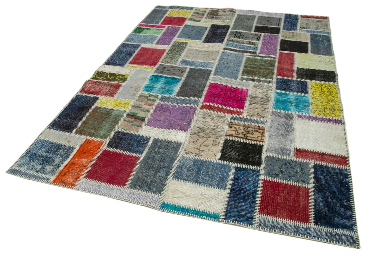 Patchwork Multi Pamuk Üzerine Yün El Dokuma Kilim-173x245 - Görsel 3