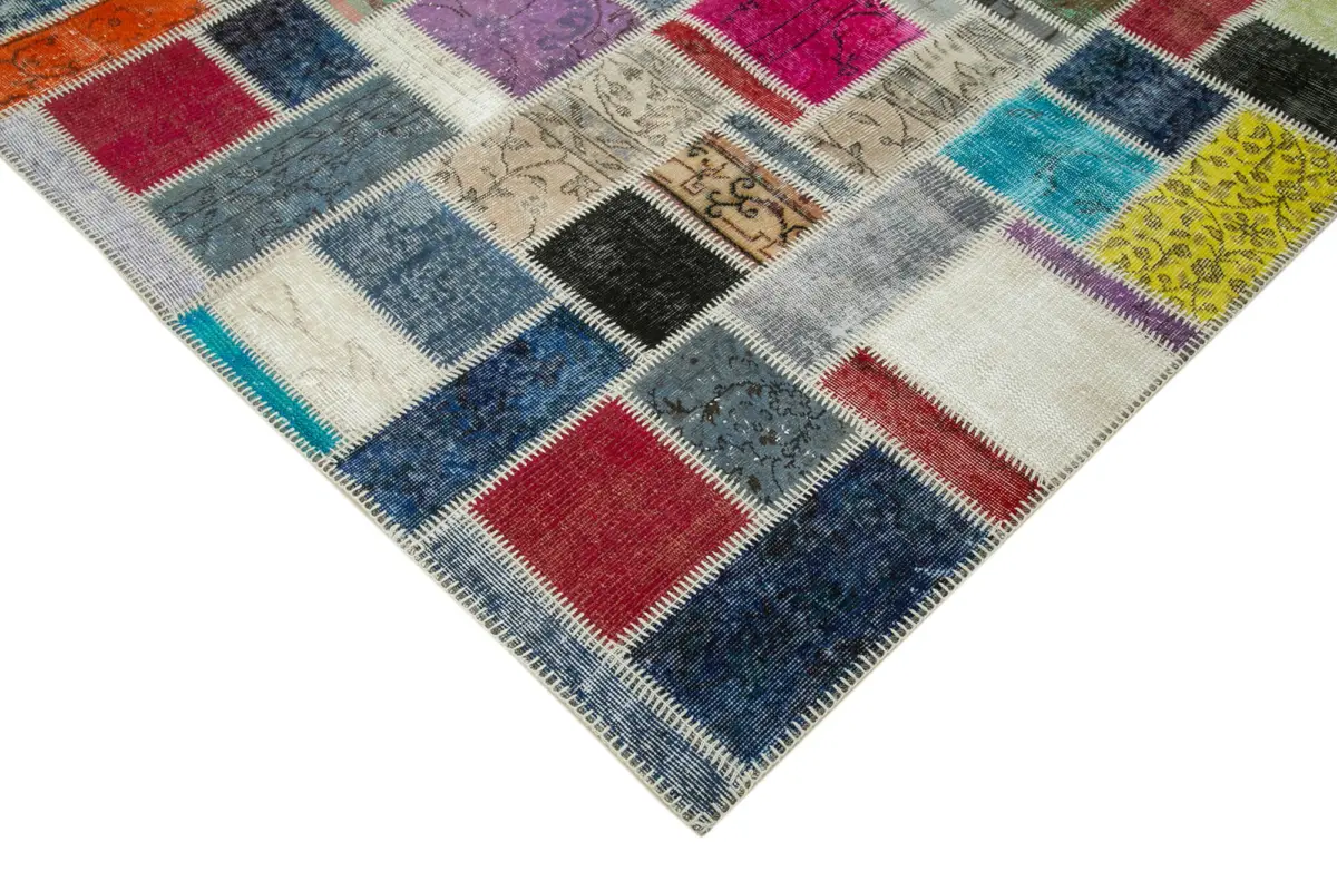 Patchwork Multi Pamuk Üzerine Yün El Dokuma Kilim-173x245 - Görsel 4