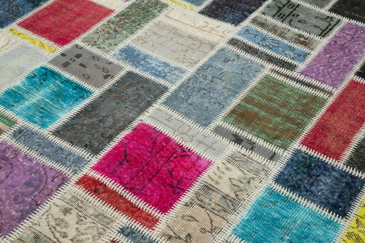 Patchwork Multi Pamuk Üzerine Yün El Dokuma Kilim-173x245 - Görsel 5