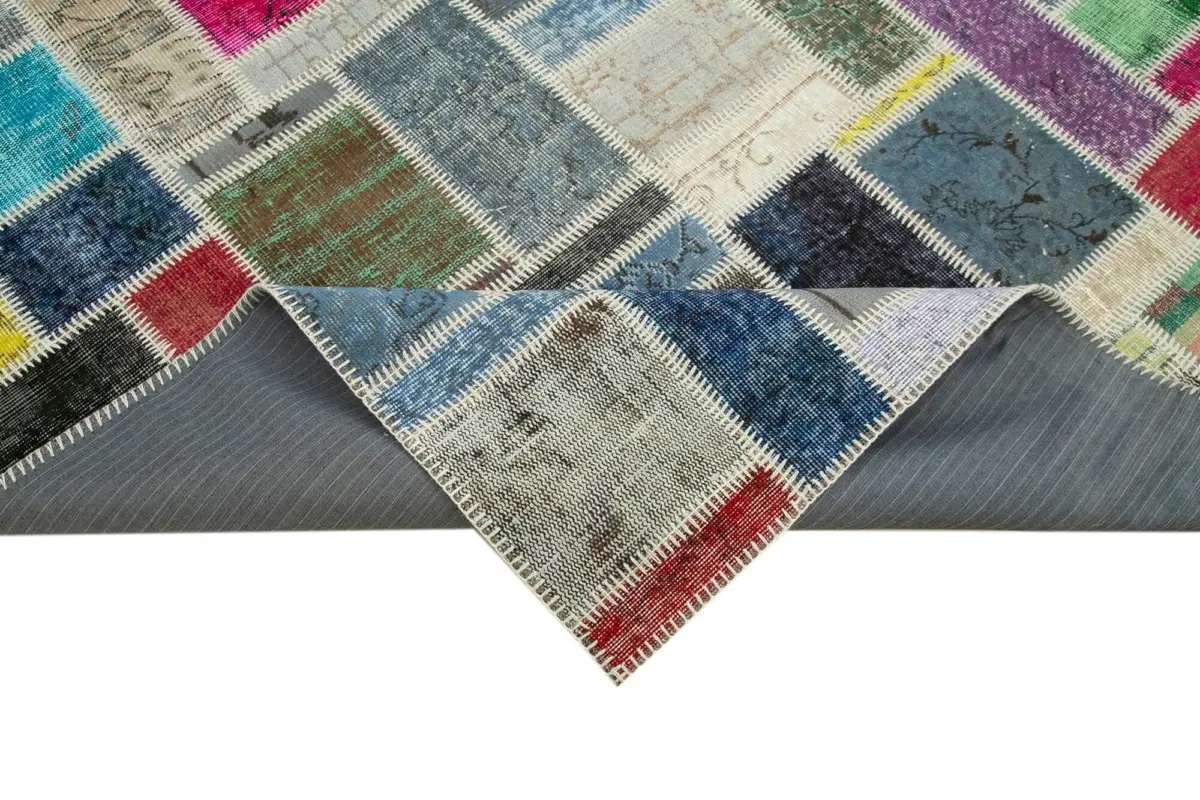 Patchwork Multi Pamuk Üzerine Yün El Dokuma Kilim-173x245 - Görsel 6