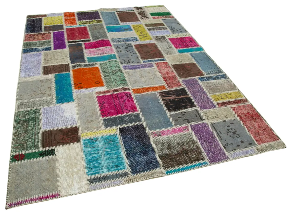 Patchwork Multi Pamuk Üzerine Yün El Dokuma Kilim-175x245 - Görsel 2