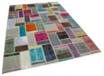 Patchwork Multi Pamuk Üzerine Yün El Dokuma Kilim-175x245 - Görsel 2