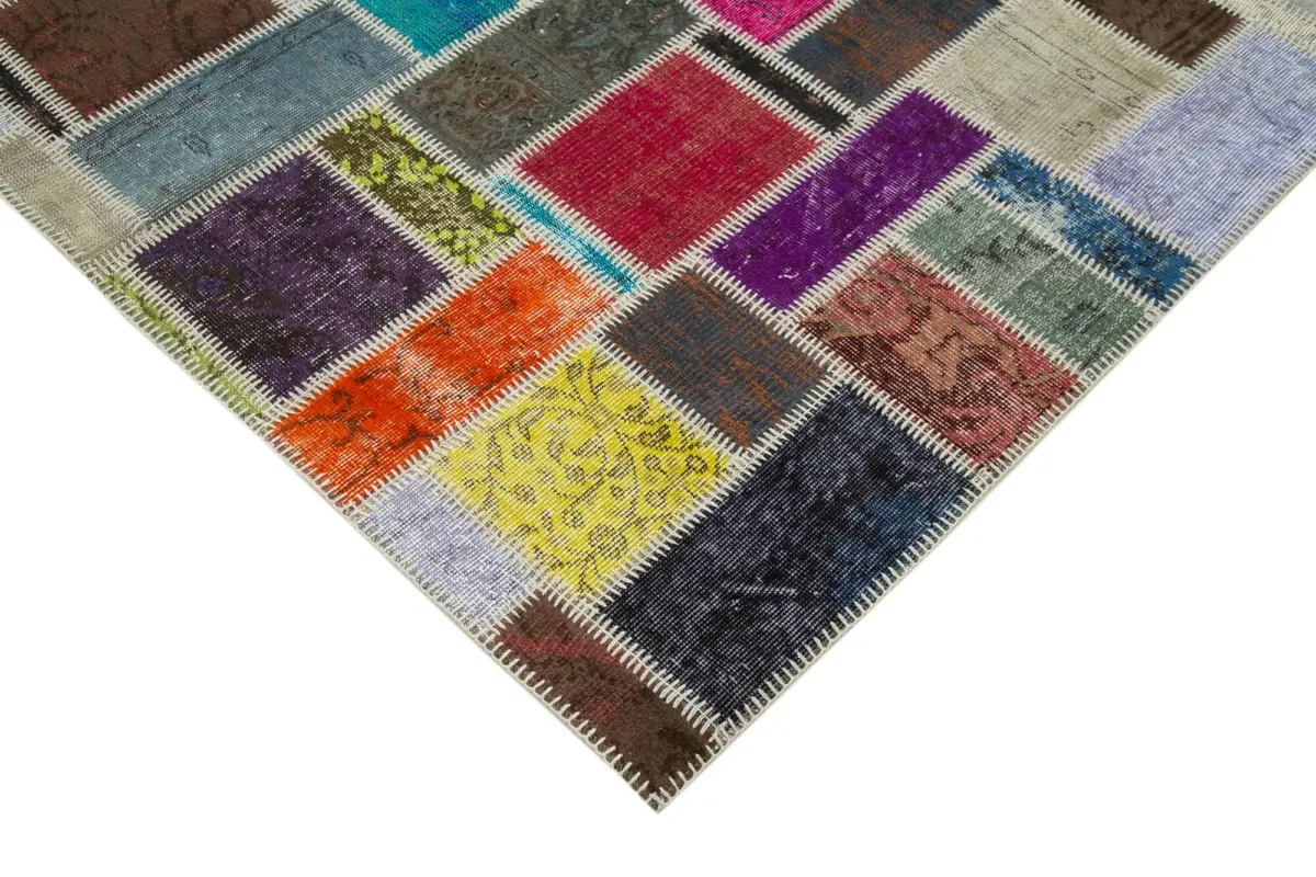 Patchwork Multi Pamuk Üzerine Yün El Dokuma Kilim-175x245 - Görsel 4