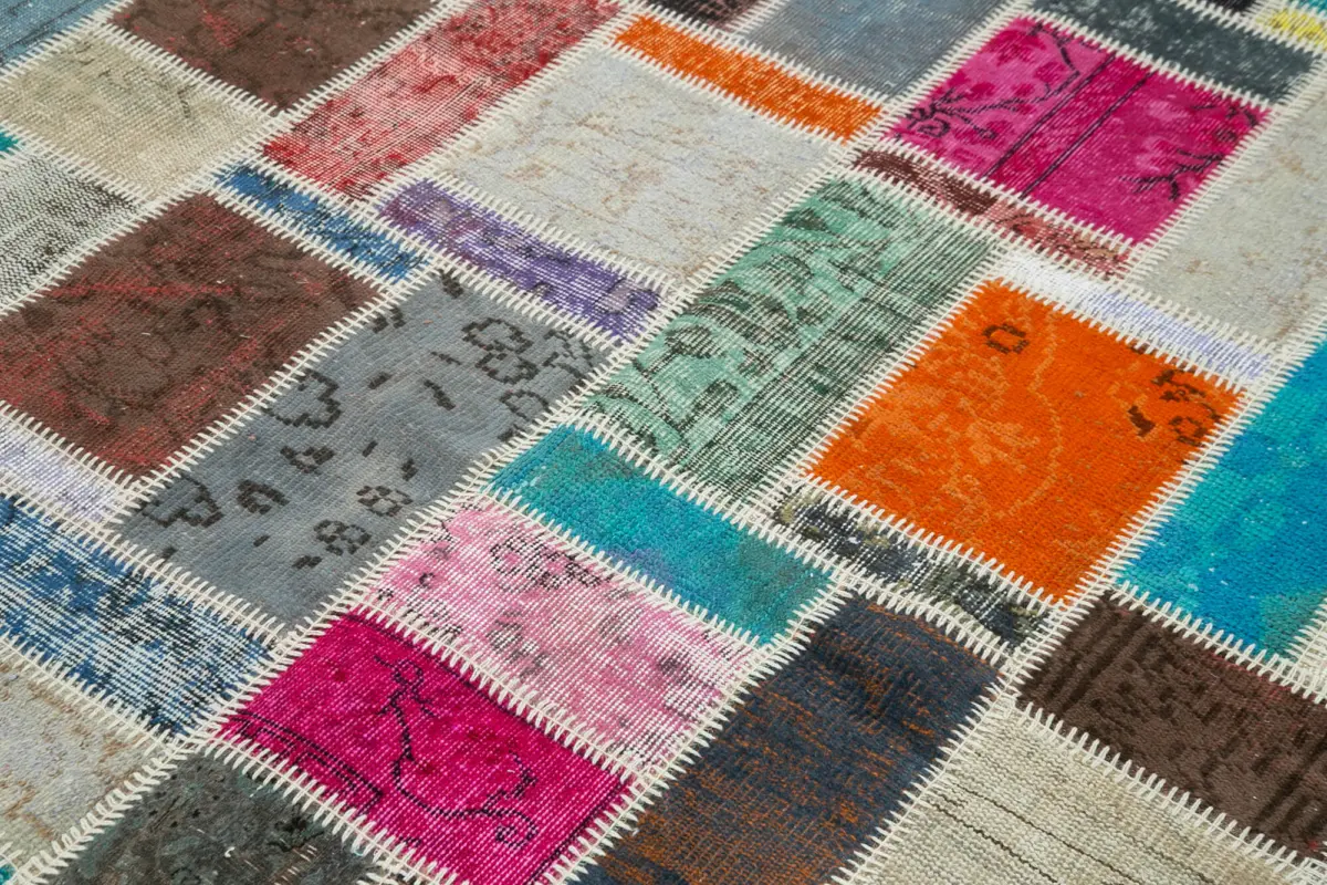 Patchwork Multi Pamuk Üzerine Yün El Dokuma Kilim-175x245 - Görsel 5