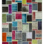 Patchwork Multi Pamuk Üzerine Yün El Dokuma Kilim-174x244