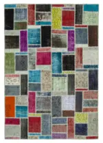 Patchwork Multi Pamuk Üzerine Yün El Dokuma Kilim-174x244