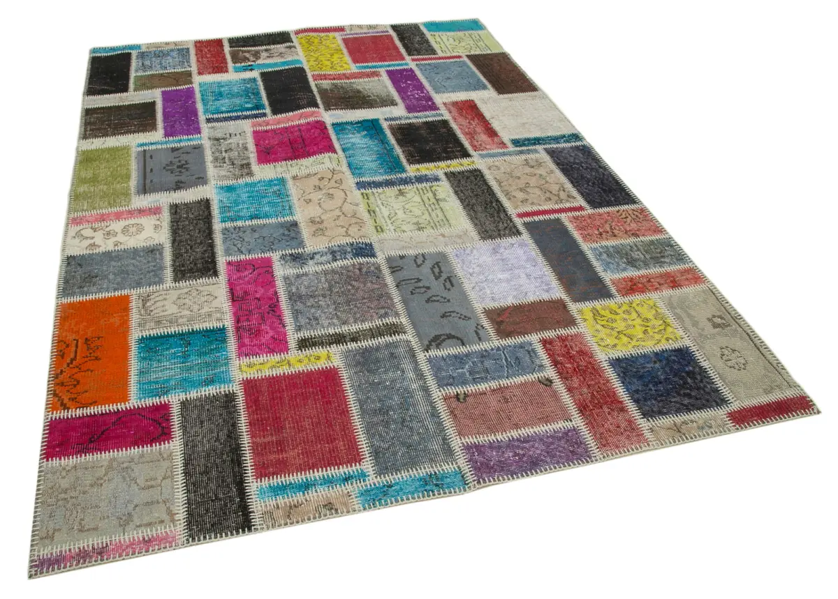 Patchwork Multi Pamuk Üzerine Yün El Dokuma Kilim-174x244 - Görsel 2