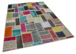 Patchwork Multi Pamuk Üzerine Yün El Dokuma Kilim-174x244 - Görsel 2