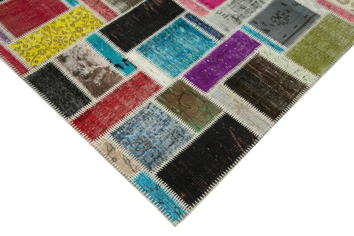 Patchwork Multi Pamuk Üzerine Yün El Dokuma Kilim-174x244 - Görsel 4