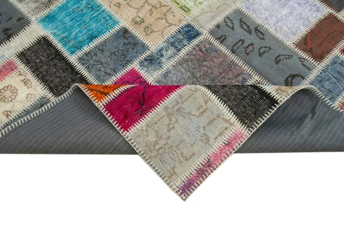 Patchwork Multi Pamuk Üzerine Yün El Dokuma Kilim-174x244 - Görsel 6