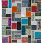 Patchwork Multi Pamuk Üzerine Yün El Dokuma Kilim-173x236