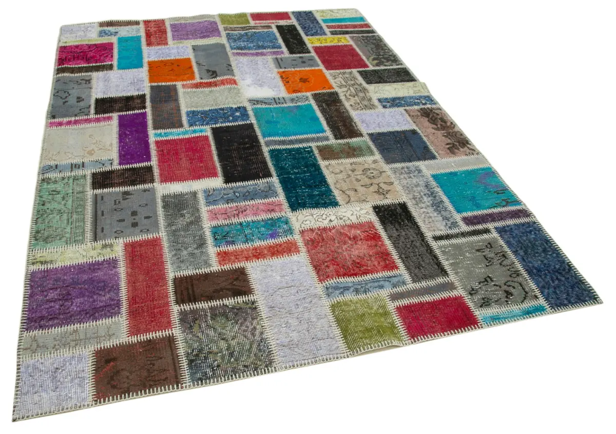 Patchwork Multi Pamuk Üzerine Yün El Dokuma Kilim-173x236 - Görsel 2