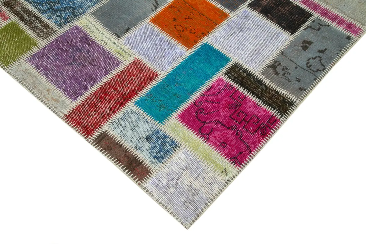 Patchwork Multi Pamuk Üzerine Yün El Dokuma Kilim-173x236 - Görsel 4