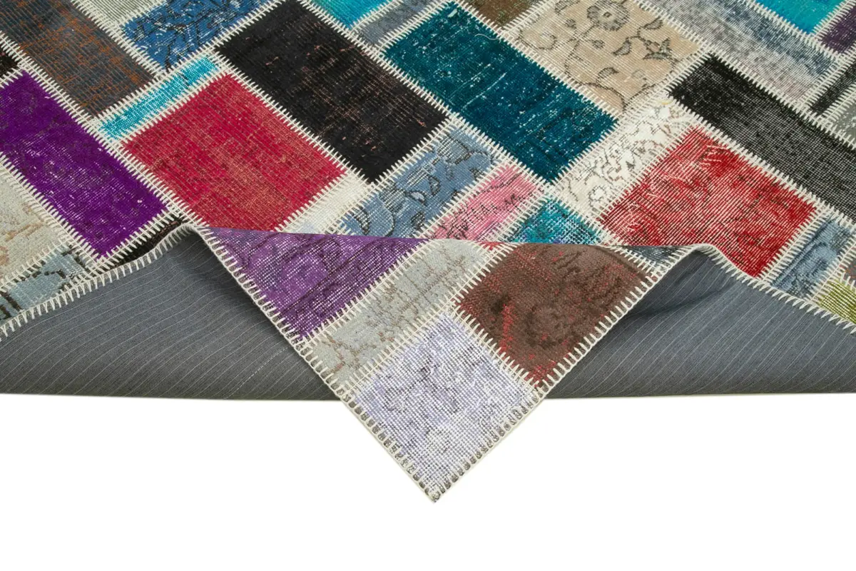 Patchwork Multi Pamuk Üzerine Yün El Dokuma Kilim-173x236 - Görsel 6