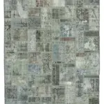Patchwork Gri Pamuk Üzerine Yün El Dokuma Kilim-172x237