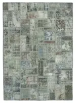 Patchwork Gri Pamuk Üzerine Yün El Dokuma Kilim-172x237
