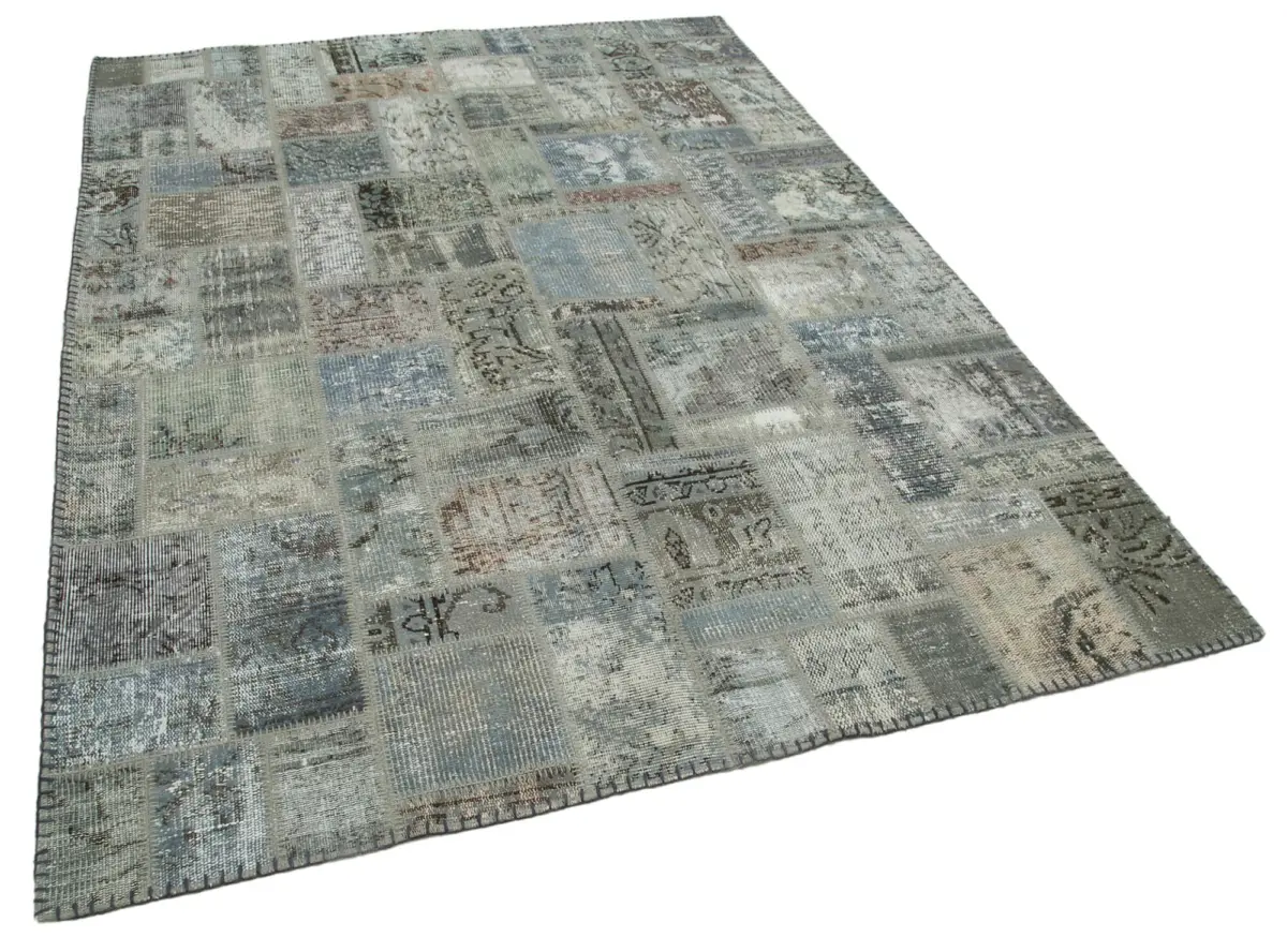 Patchwork Gri Pamuk Üzerine Yün El Dokuma Kilim-172x237 - Görsel 2