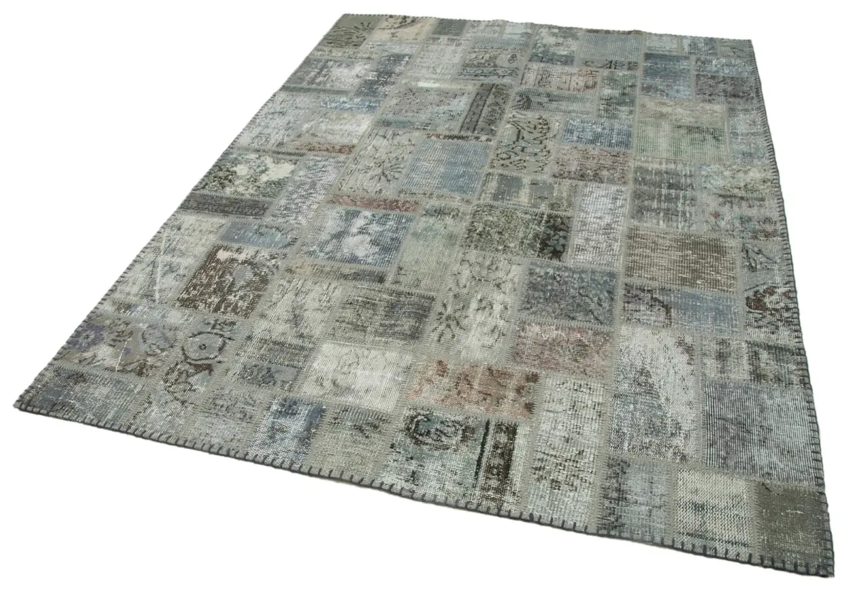 Patchwork Gri Pamuk Üzerine Yün El Dokuma Kilim-172x237 - Görsel 3