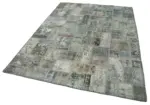 Patchwork Gri Pamuk Üzerine Yün El Dokuma Kilim-172x237 - Görsel 3