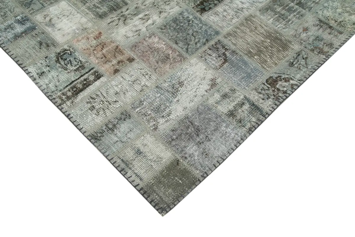 Patchwork Gri Pamuk Üzerine Yün El Dokuma Kilim-172x237 - Görsel 4