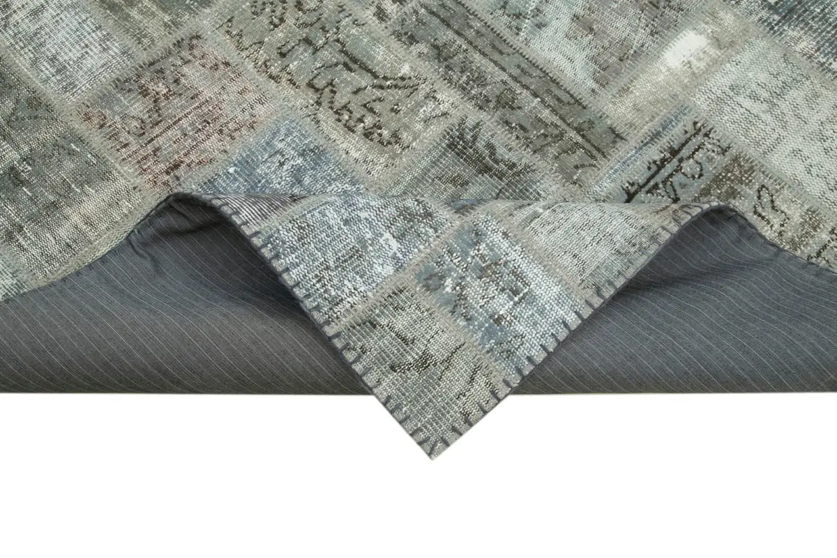 Patchwork Gri Pamuk Üzerine Yün El Dokuma Kilim-172x237 - Görsel 6