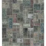 Patchwork Gri Pamuk Üzerine Yün El Dokuma Kilim-171x238