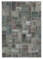 Patchwork Gri Pamuk Üzerine Yün El Dokuma Kilim-171x238
