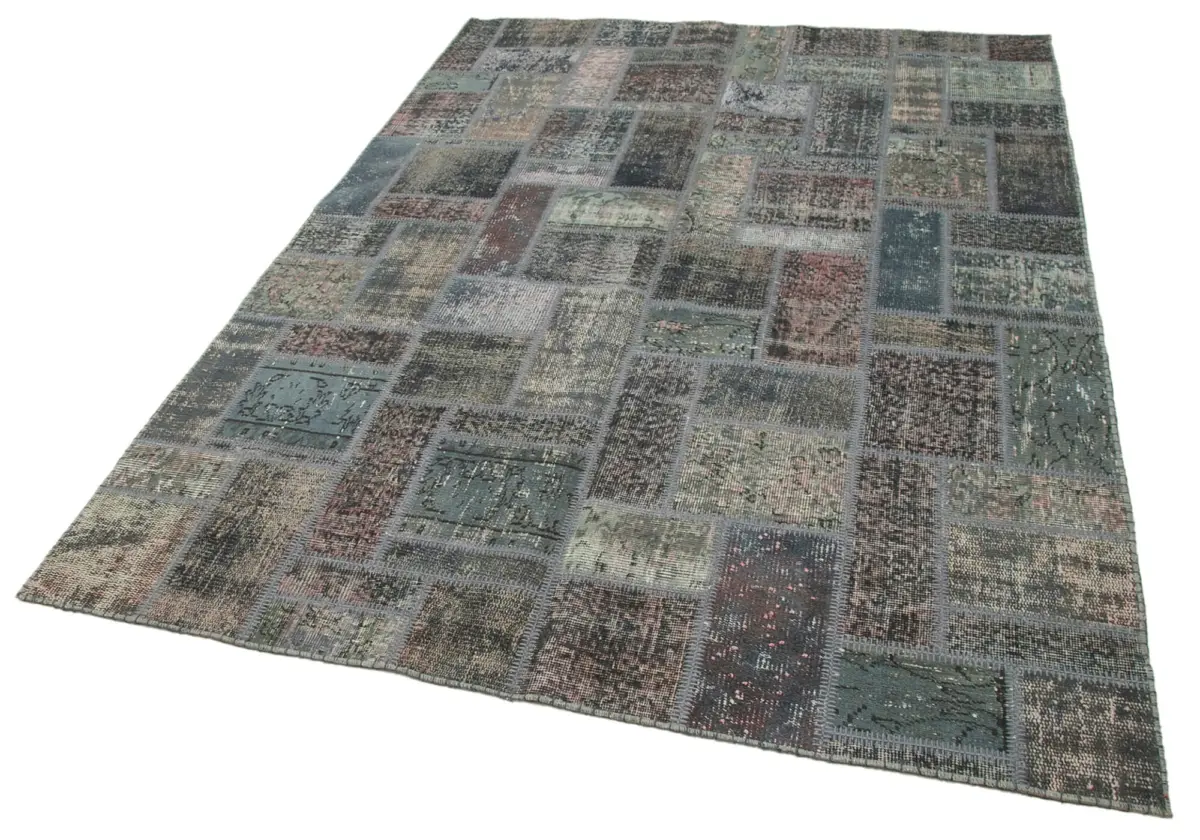 Patchwork Gri Pamuk Üzerine Yün El Dokuma Kilim-171x238 - Görsel 3