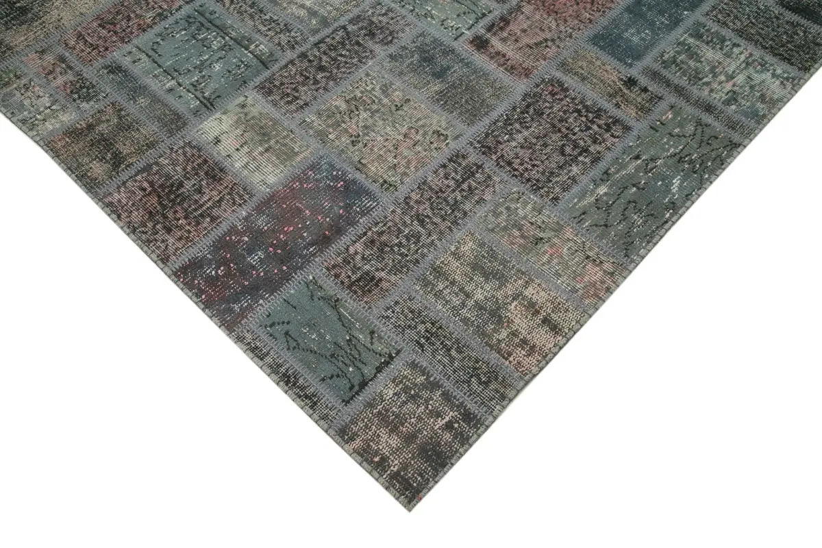 Patchwork Gri Pamuk Üzerine Yün El Dokuma Kilim-171x238 - Görsel 4