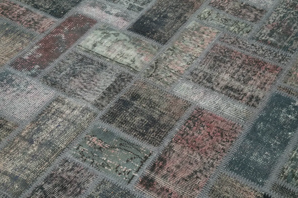 Patchwork Gri Pamuk Üzerine Yün El Dokuma Kilim-171x238 - Görsel 5