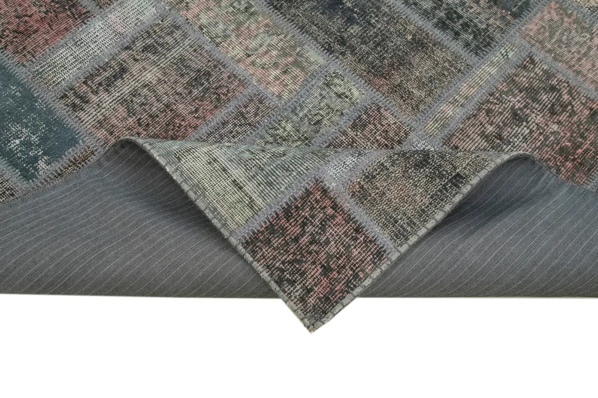 Patchwork Gri Pamuk Üzerine Yün El Dokuma Kilim-171x238 - Görsel 6
