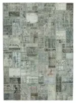 Patchwork Gri Pamuk Üzerine Yün El Dokuma Kilim-171x238
