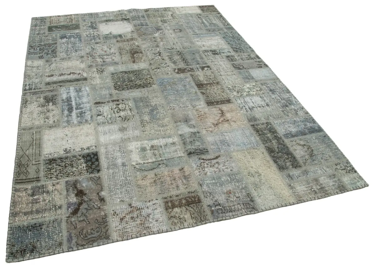 Patchwork Gri Pamuk Üzerine Yün El Dokuma Kilim-171x238 - Görsel 2