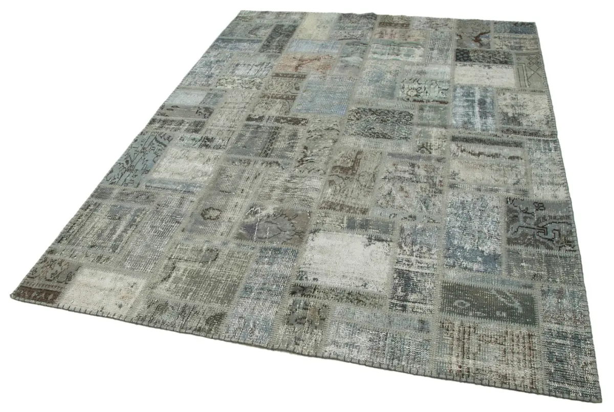 Patchwork Gri Pamuk Üzerine Yün El Dokuma Kilim-171x238 - Görsel 3