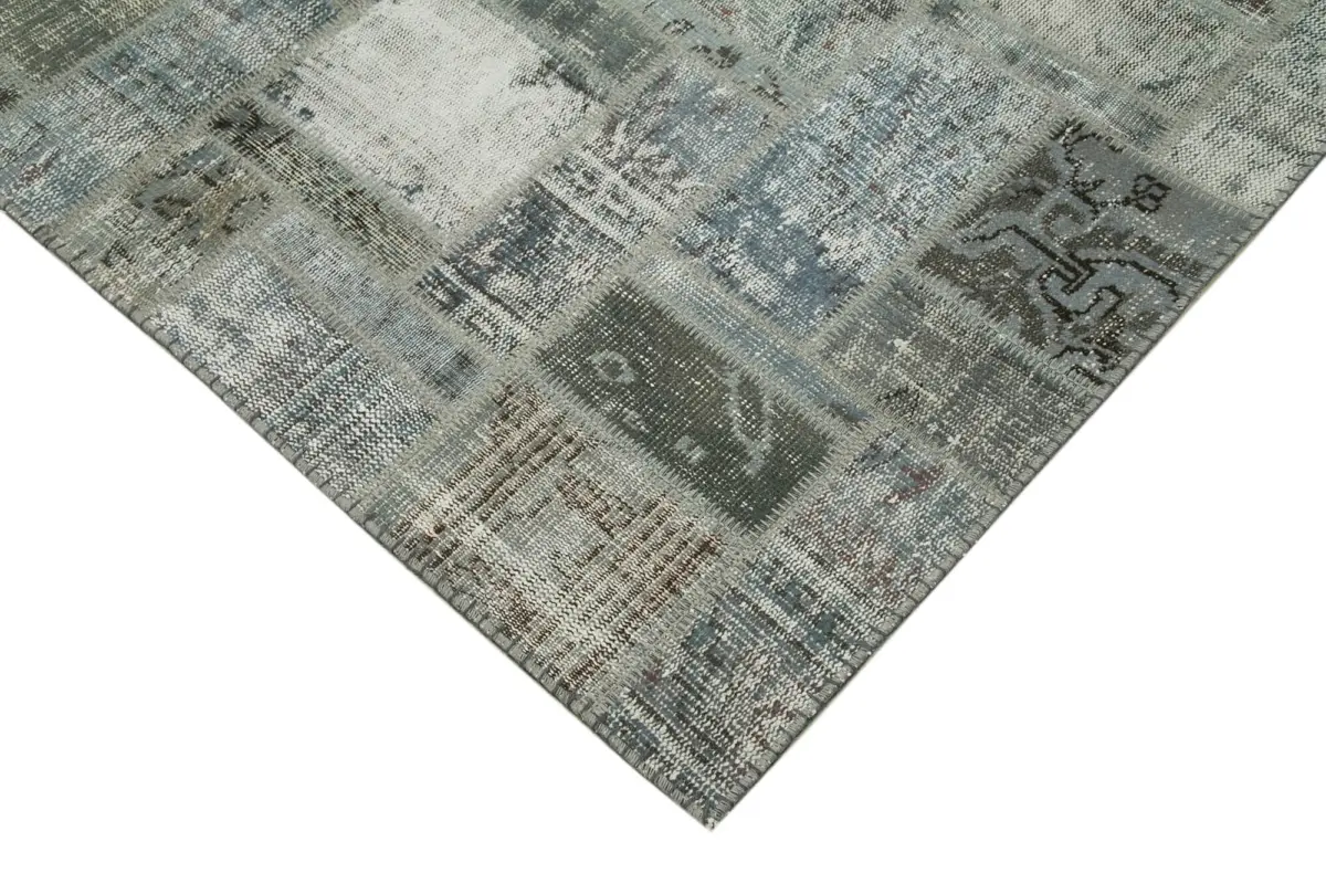 Patchwork Gri Pamuk Üzerine Yün El Dokuma Kilim-171x238 - Görsel 4